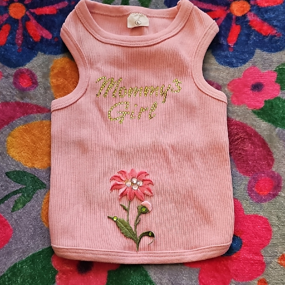 Pink 'Mommy's Girl' Tank Top with Flower Embroidery